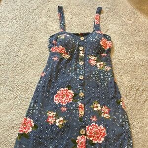 Blue Floral pink flower with buttons dress
